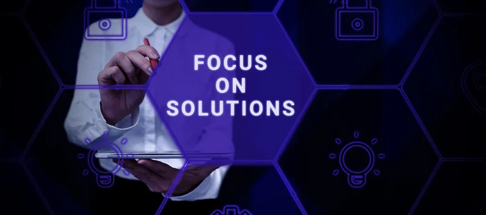 Writing displaying text Focus On Solutions. Business overview powerful practical 스톡 사진
