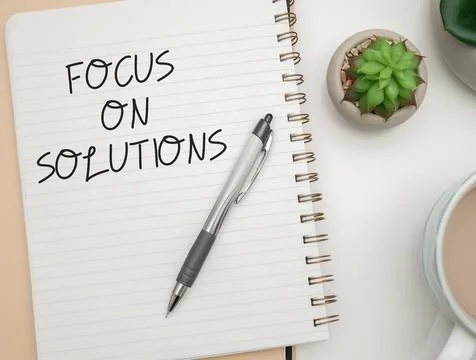 Writing displaying text Focus On Solutions. Business idea powerful practical way 写真素材