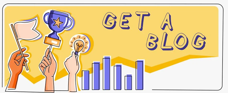 Writing displaying text Get A Blog. Business idea Start writing on social Stock Illustration