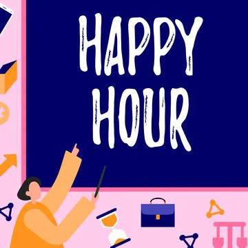Writing displaying text Happy Hour. Word Written on Spending time for activities Stock Illustration