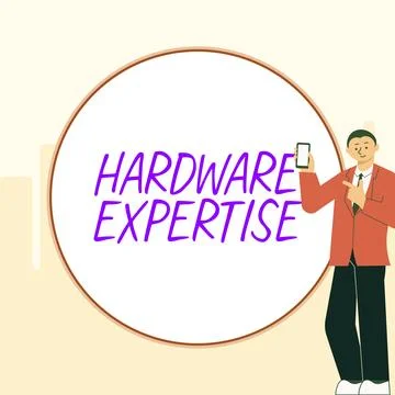 Writing displaying text Hardware Expertise. Business showcase machines and other Illustrazione stock