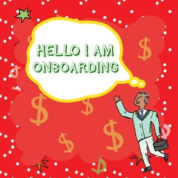 Writing displaying text Hello I Am Onboarding. Business overview Action Process Stock Illustration
