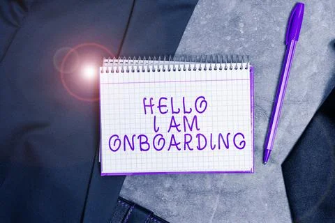 Writing displaying text Hello I Am Onboarding. Conceptual photo Action Process Stock Photos