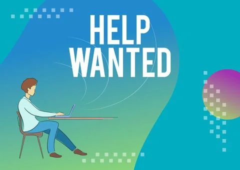 Writing displaying text Help Wanted. Internet Concept advertisement placed in Illustrazione stock