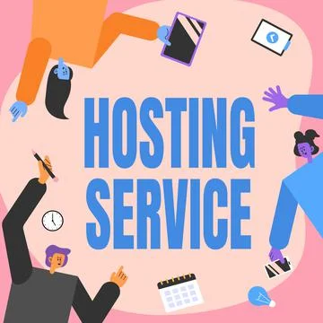 Writing displaying text Hosting Service. Business showcase provides services for Illustrazione stock