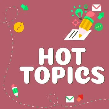 Writing displaying text Hot Topics. Internet Concept subject that a lot of Ilustração Stock