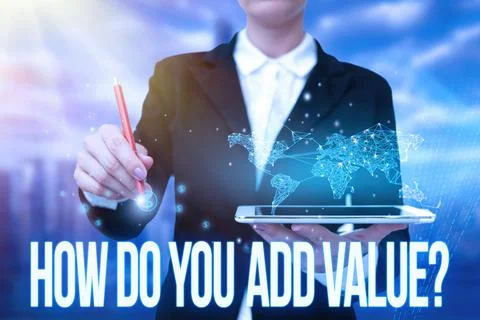 Writing displaying text How Do You Add Value Question. Conceptual photo improve 스톡 사진