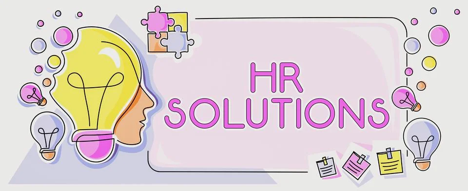 Writing displaying text Hr Solutions. Business overview Outsourced Human Stock Illustration