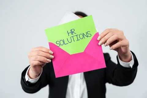Writing displaying text Hr Solutions. Concept meaning Outsourced Human resources Stock-Fotos