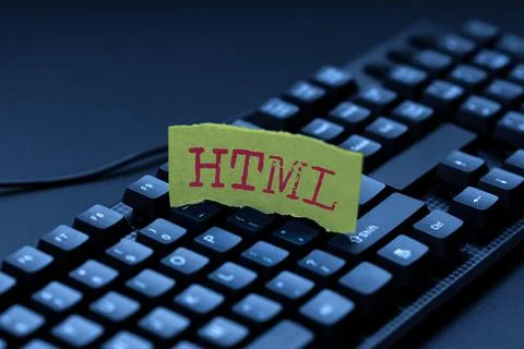 Writing displaying text Html. Word for the lingua franca for publishing Stock Photos