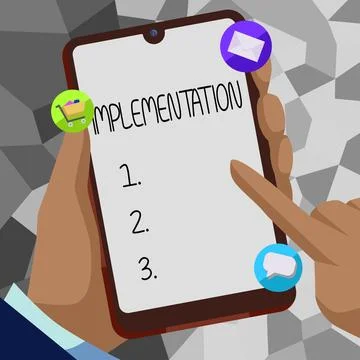 Writing displaying text Implementation. Business idea The process of making Stock Illustration