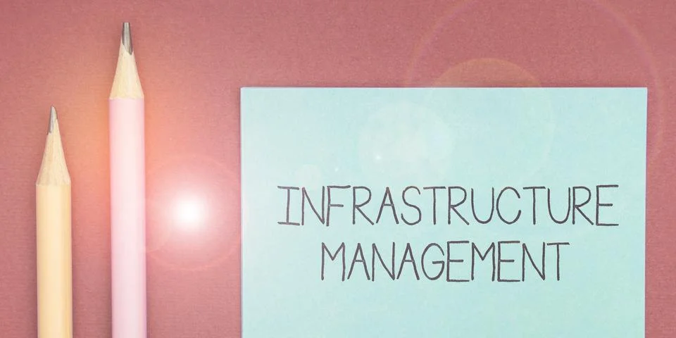 Writing displaying text Infrastructure Management. Word Written on minimize Stock Photos