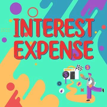 Writing displaying text Interest Expense. Business overview connects computers イラスト素材