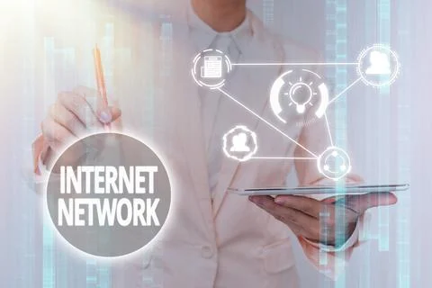 Writing displaying text Internet Network. Word for connects computers together Stock Photos