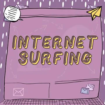 Writing displaying text Internet Surfingbrowsing hundred of websites using any 스톡 일러스트