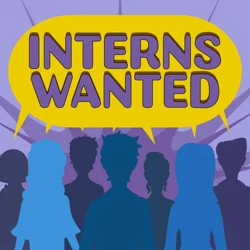 Writing displaying text Interns Wanted. Business showcase Looking for on the job Stock-Illustration