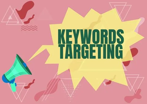 Writing displaying text Keywords Targeting. Business idea Use Relevant Words to Stock-Illustration
