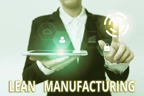 Writing displaying text Lean Manufacturing. Concept meaning focus on minimizing Stock Photos