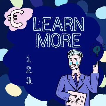 Writing displaying text Learn More. Business showcase Deepen knowledge of the Illustrazione stock