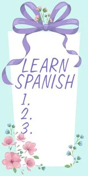 Writing displaying text Learn Spanish. Business approach to train writing and Stock Illustration