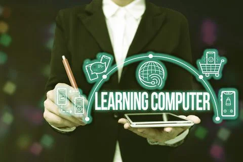 Writing displaying text Learning Computer. Business showcase learn more about 스톡 사진
