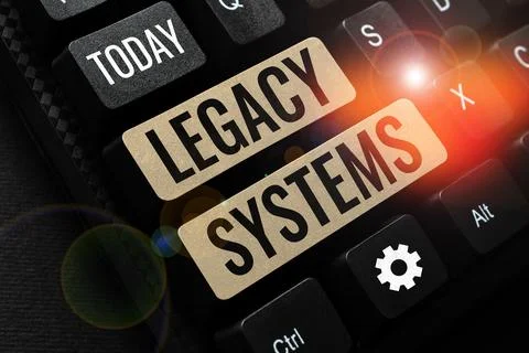 Writing displaying text Legacy Systems. Internet Concept old method technology 写真素材