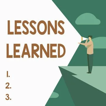Writing displaying text Lessons Learned. Word for experiences distilled project Stockillustratie