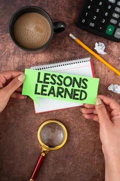 Writing displaying text Lessons LearnedPromote share and use knowledge derived 写真素材