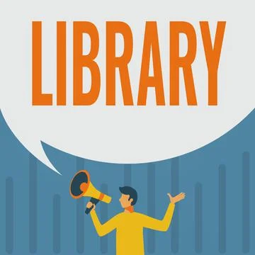 Writing displaying text Library. Internet Concept Building room containing books Ilustración de archivo