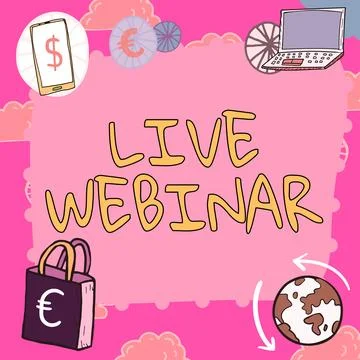 Writing displaying text Live Webinar. Business overview Interactive seminar イラスト素材