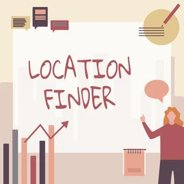Writing displaying text Location Finder. Concept meaning A service featured to Illustrazione stock