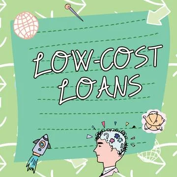 Writing displaying text Low Cost Loans. Word for loan that has an interest rate Stockillustratie
