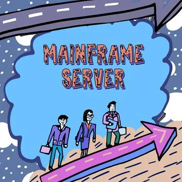 Writing displaying text Mainframe Server. Business showcase the inability to Stock Illustration