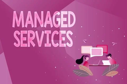 Writing displaying text Managed Services. Conceptual photo company that remotely Illustrazione stock