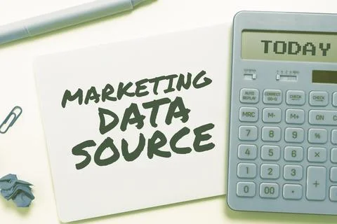 Writing displaying text Marketing Data Source. Business overview connection set Stock Photos