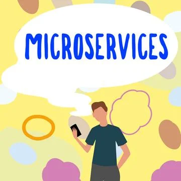 Writing displaying text Microservices. Internet Concept Software development Stock Illustration