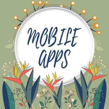 Writing displaying text Mobile Apps. Business overview small programs are made Stock Illustration