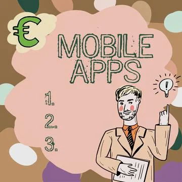Writing displaying text Mobile Apps. Business overview a software application Ilustração Stock
