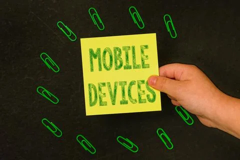 Writing displaying text Mobile Devices. Business idea A portable computing 写真素材