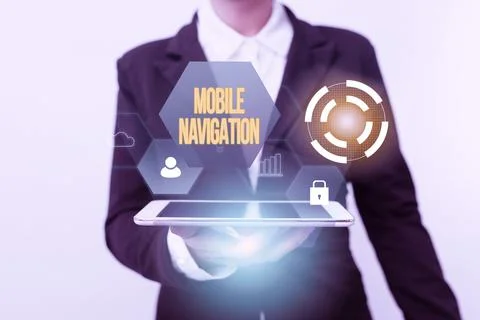 Writing displaying text Mobile Navigation. Concept meaning graphical user Foto stock