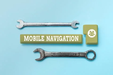 Writing displaying text Mobile Navigation. Word for graphical user interface Stock Photos