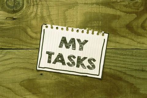 Writing displaying text My Tasks. Concept meaning assigned piece of work often Foto stock