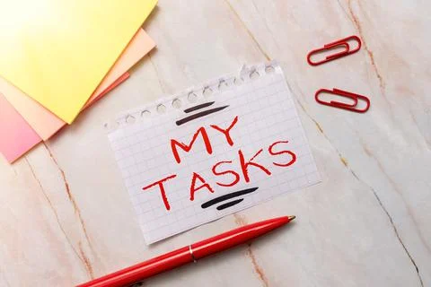 Writing displaying text My Tasks. Word for assigned piece of work often to be 库存照片