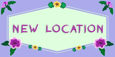 Writing displaying text New Location. Business concept Get located on a new Illustrazione stock