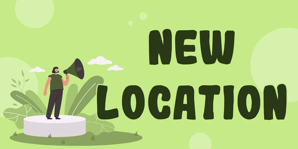 Writing displaying text New Location. Word Written on Get located on a new place Stock Illustration