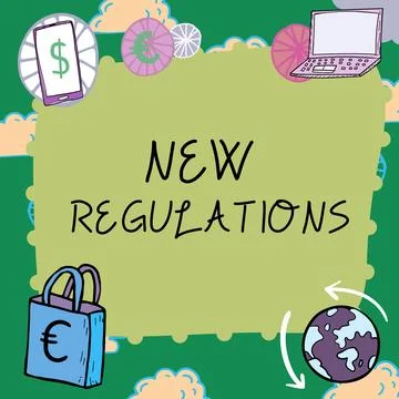 Writing displaying text New Regulations. Conceptual photo Regulation controlling Illustrazione stock
