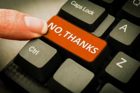Writing displaying text No, Thanks. Word for Answering question using these Stock Photos