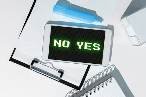 Writing displaying text No Yes. Business overview Answering question using these Stock Photos