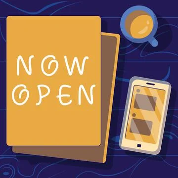 Writing displaying text Now Open. Internet Concept leave door or windows not Ilustración de archivo