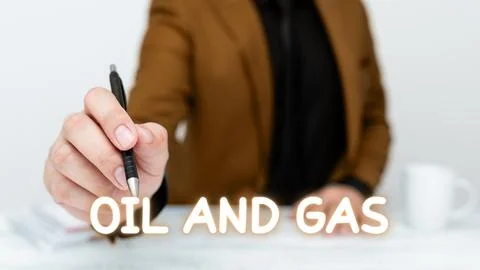 Writing displaying text Oil And Gas. Concept meaning Exploration Extraction Stock Photos